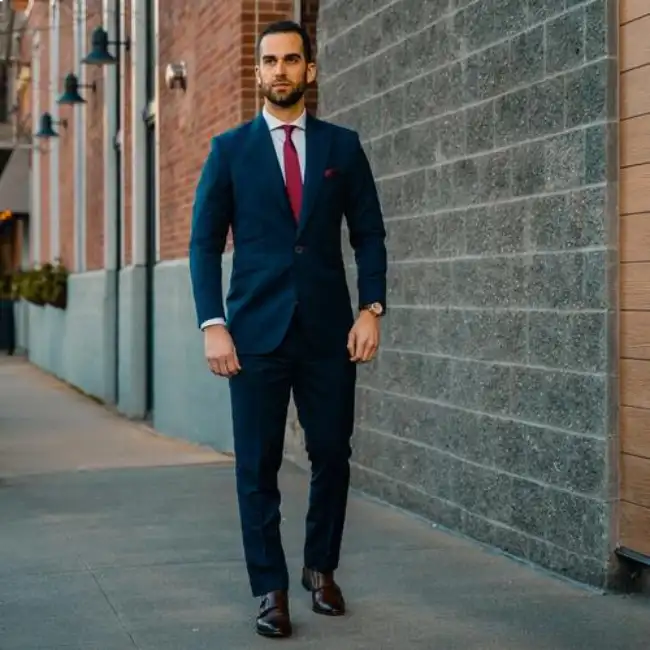 Blue Suit with a Red Tie