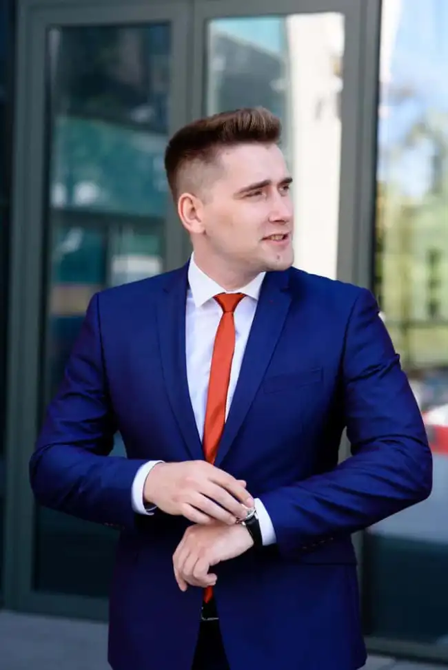 Blue Suit with a Red Tie