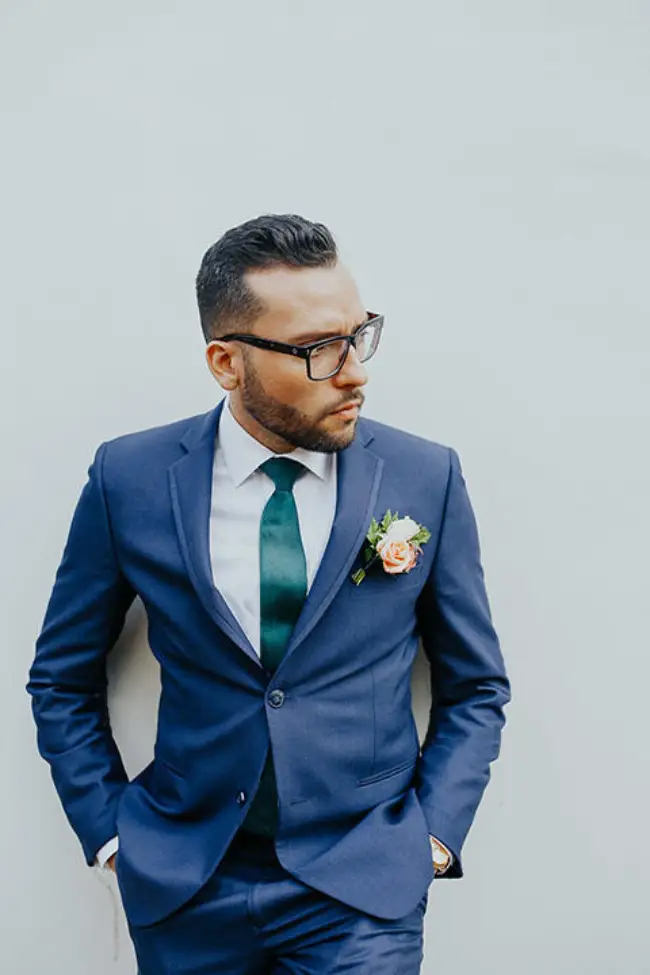 Green Tie a Good Choice for a Blue Suit