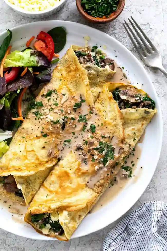 Mushroom and Spinach Crepes