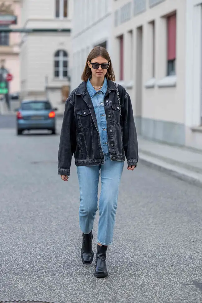 black jean jacket for a work-appropriate look