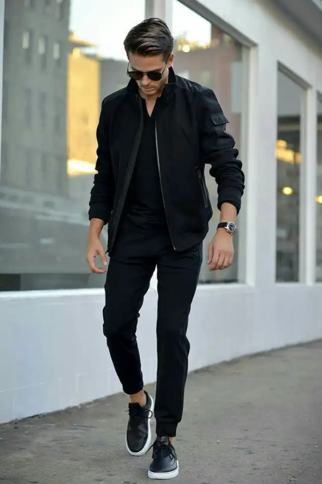 black shirt casual look