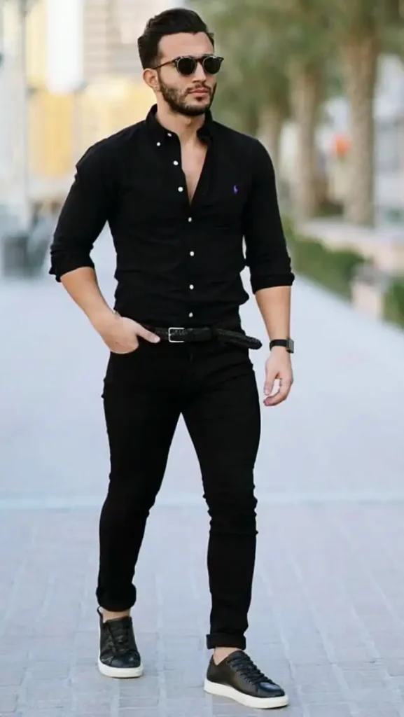 black shirt casual look