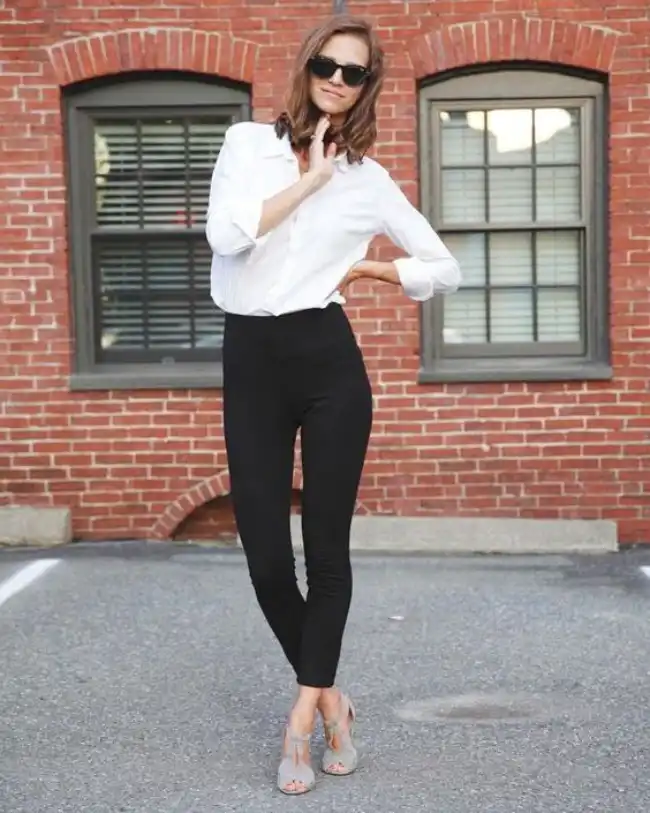 crisp white top with black pants for girls