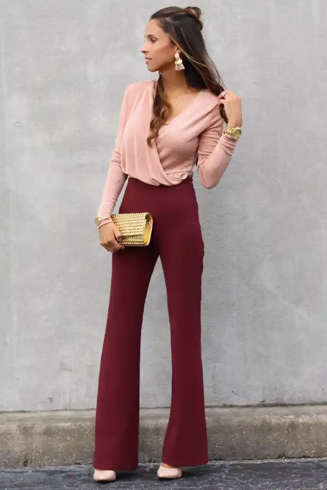 maroon pants for a casual look