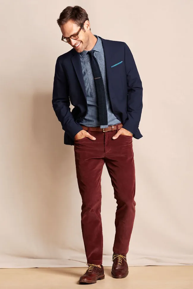 maroon pants for a casual look