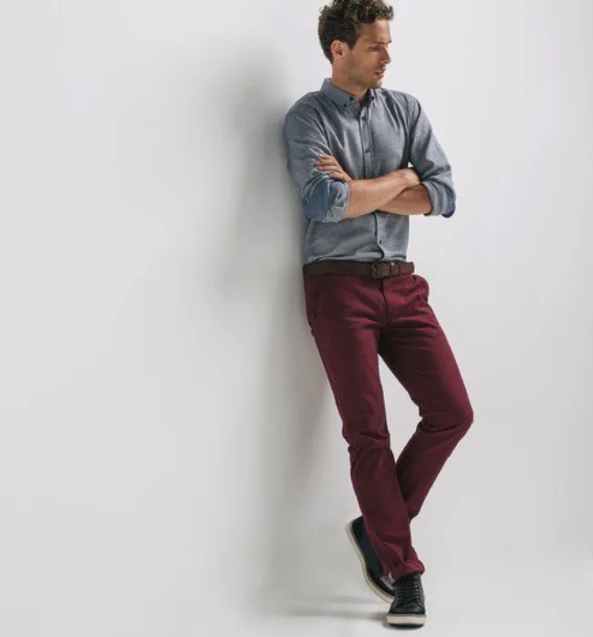 maroon pants for a casual look