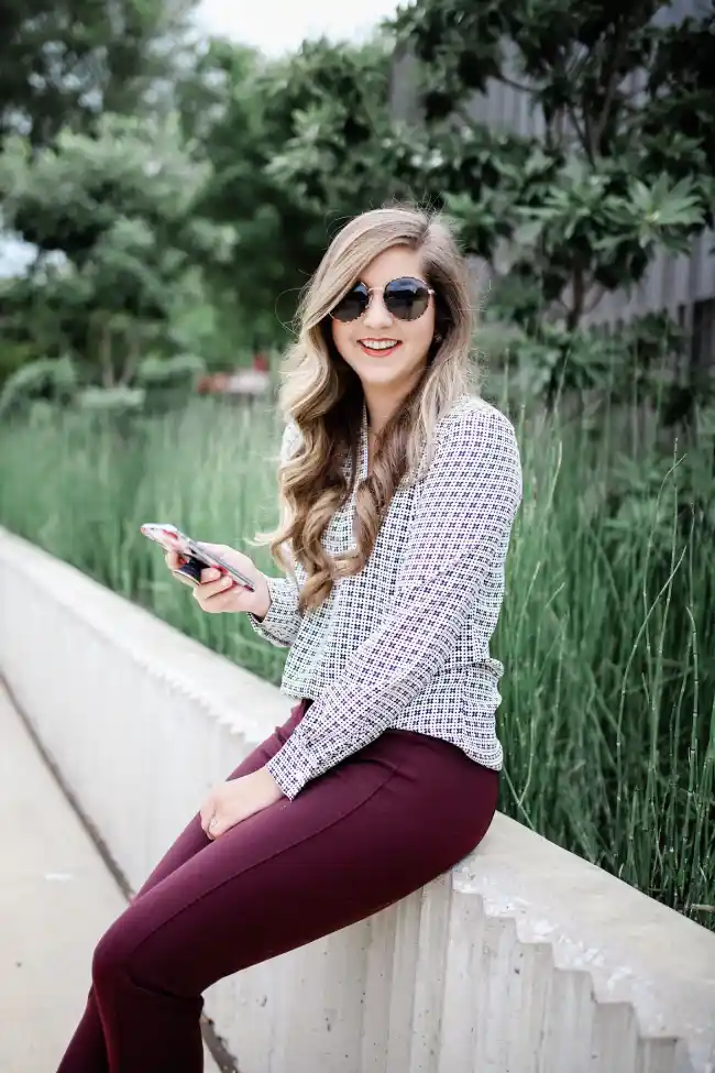 maroon pants for a casual look