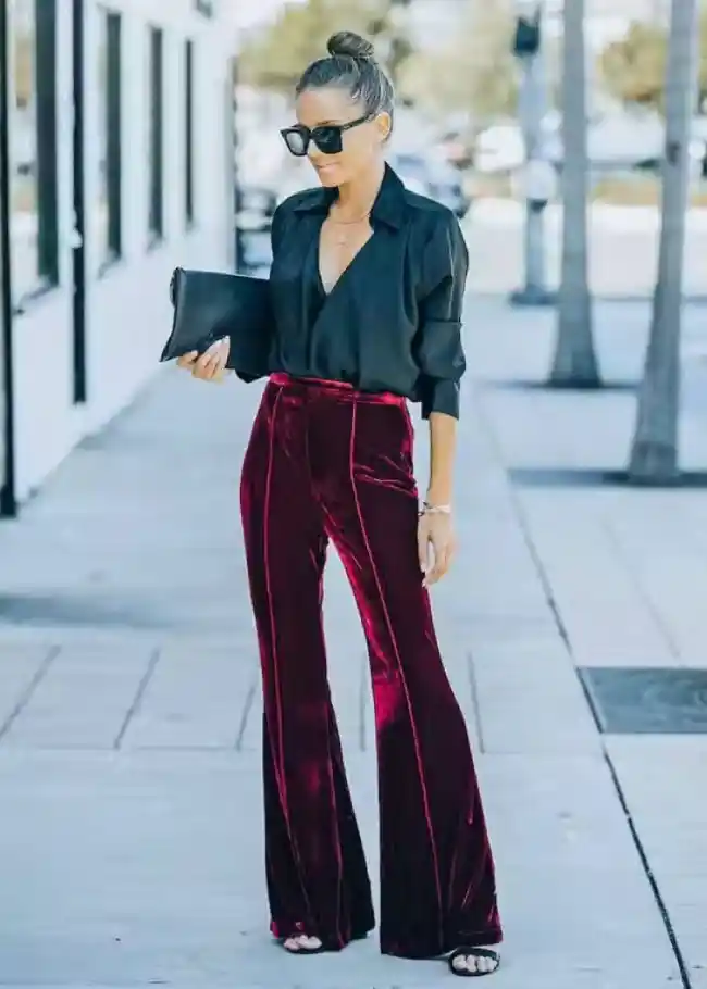 style maroon pants for a night out