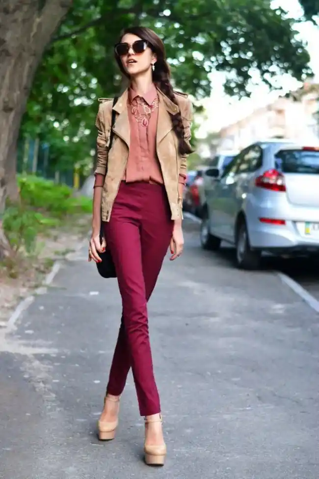 style maroon pants for work